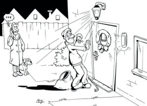 Inbreker wordt betrapt.