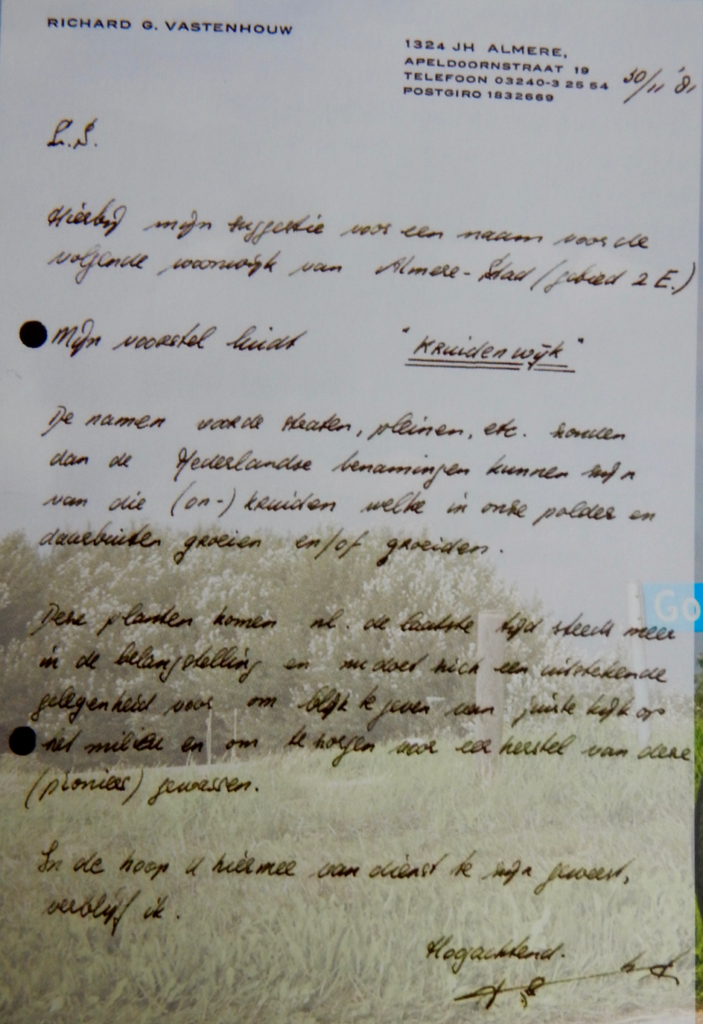 Brief van bewoner met uitleg voor naam kruidenwijk