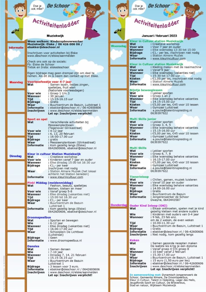 Activiteitenkalender voor Muziekwijk