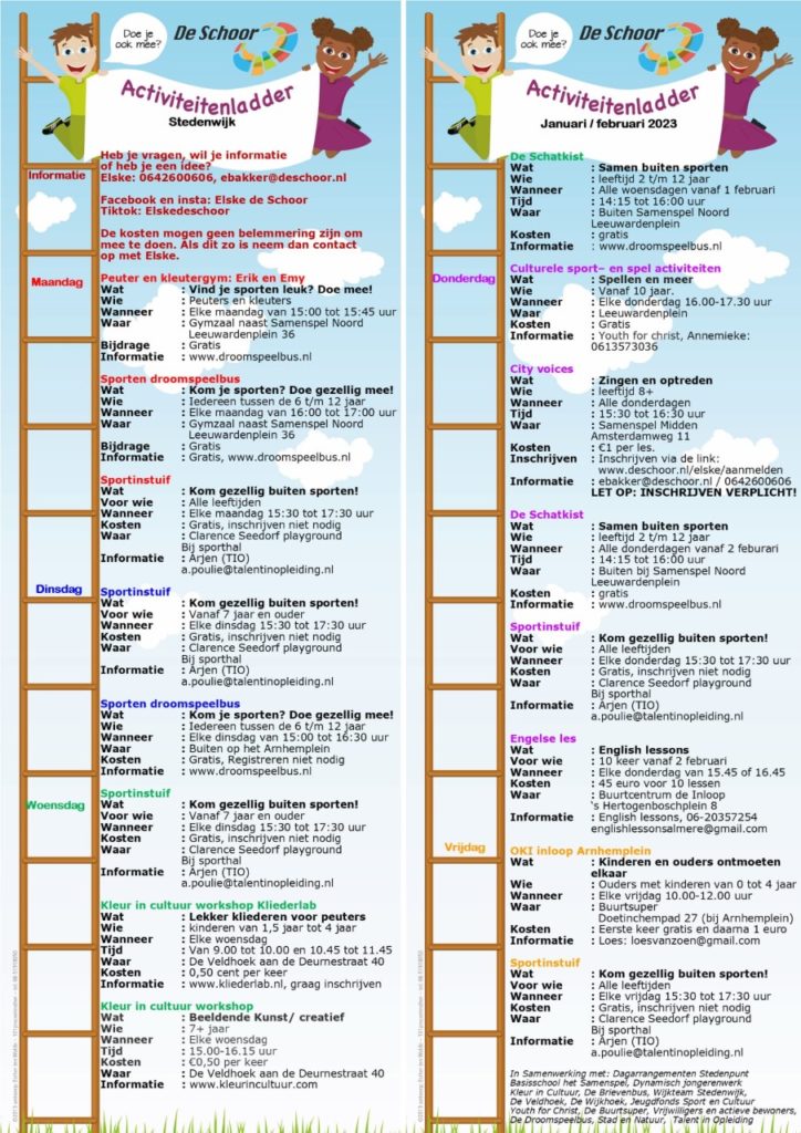 Activiteiten kalender voor Stedenwijk